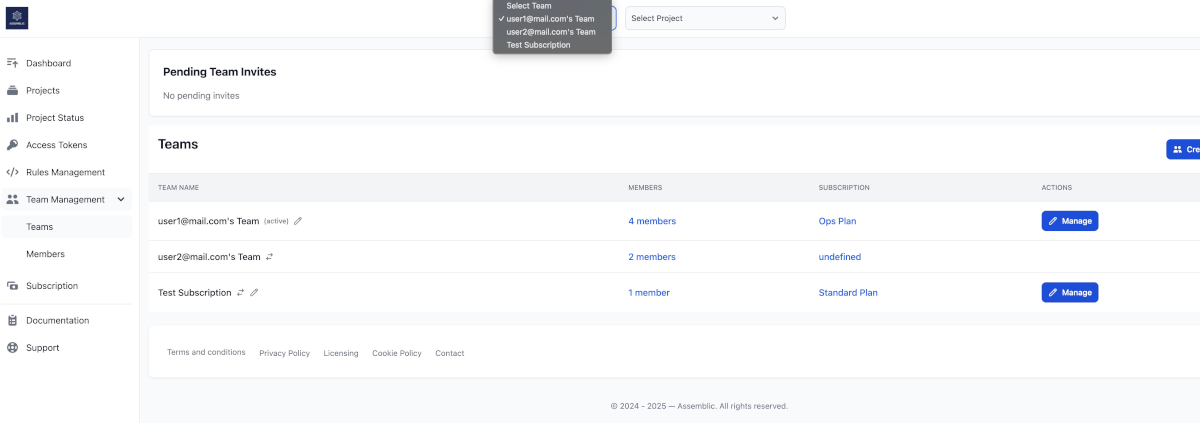 Team Access Dropdown