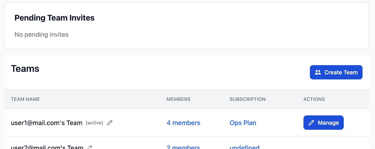 Manage Team Button
