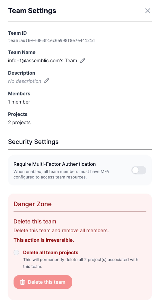 Manage Team Pane